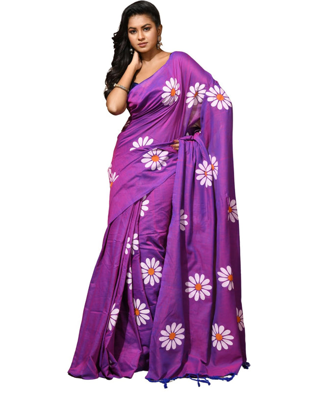dB DESH BIDESH Women`s Mul Cotton Sarees Soft Fancy Phoolpari Latest, Design Party, Wear Cotton New Linen Saree For Woman With Blouse Piece (Purple)