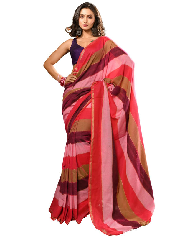 dB DESH BIDESH Women`s Mul Cotton Sarees Soft Zari Fancy Candy Latest, Design Party, Wear Cotton New Linen Saree For Woman With Blouse Piece (RED GREEN BROWN PINK)