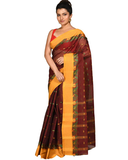 dB DESH BIDESH Women Cotton Sarees for Women Royal Patralika Design Handloom Tant Saree Daily Wear Traditional Bengali Cotton Saree Without Blouse Piece