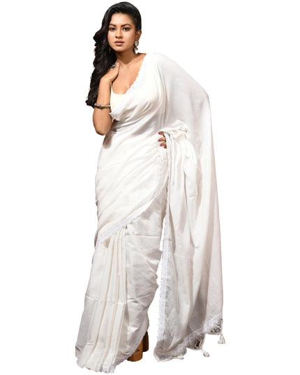 dB DESH BIDESH Women's Soft Cotton Saree For Woman Linen Cotton Komolika Fancy Lace Border Saree with Blouse | Saree For Womens