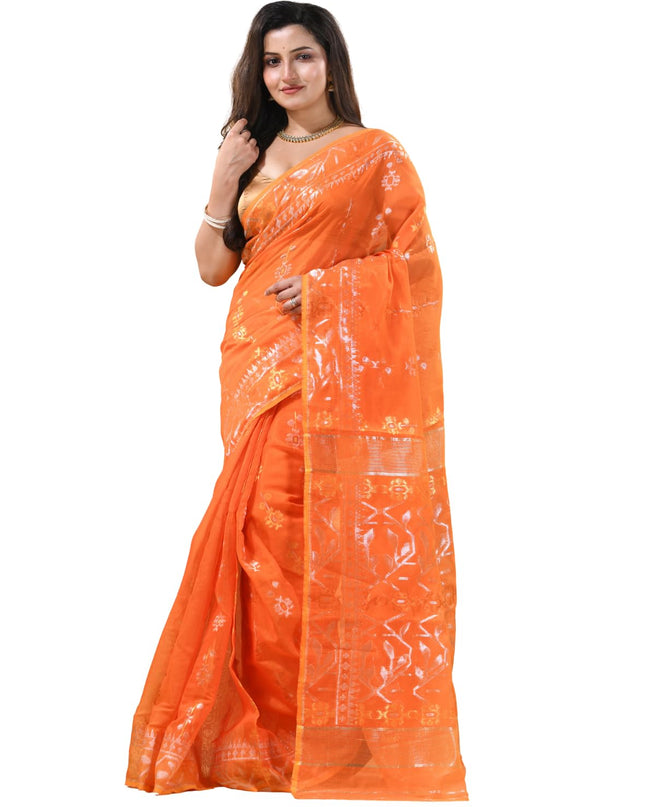 dB DESH BIDESH Women's Soft Cotton Silk Jamdani Sarees For Women for Party, Wear Linen Silk Saree Zarikatha Design Cotton saree for woman Without Blouse piece (Lemon Orange)