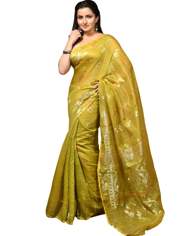 dB DESH BIDESH Women's Soft Cotton Silk Jamdani Sarees For Women for Party, Wear Linen Silk Saree Zarikatha Design Cotton saree for woman Without Blouse piece (Olive)