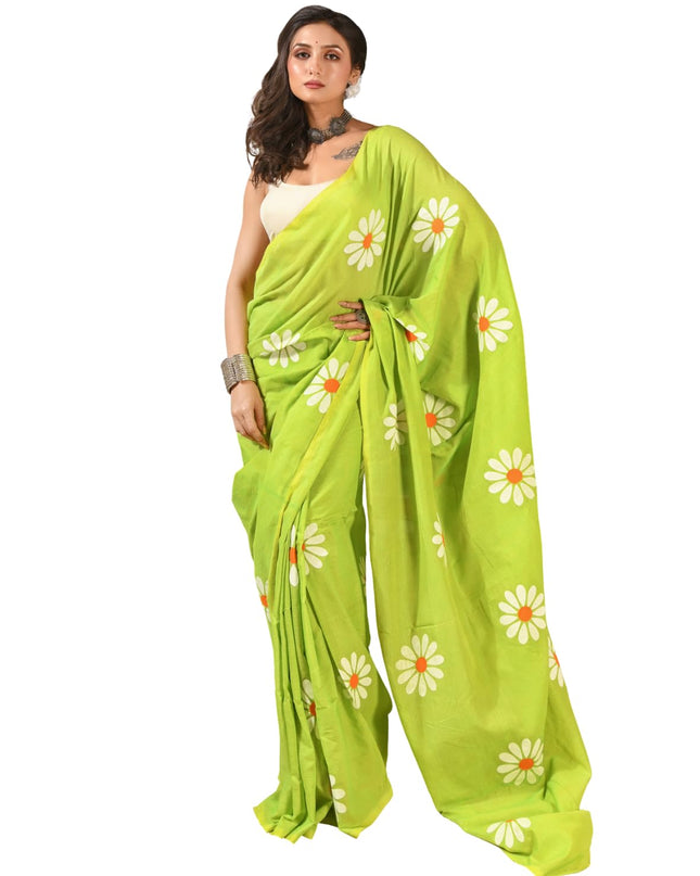 dB DESH BIDESH Women`s Mul Cotton Sarees Soft Fancy Phoolpari Latest, Design Party, Wear Cotton New Linen Saree For Woman With Blouse Piece (Green)