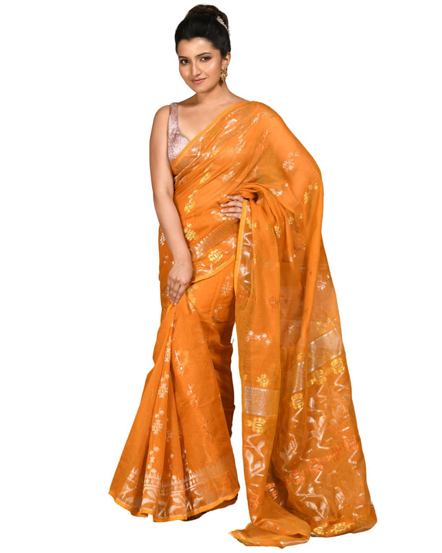 dB DESH BIDESH Women's Soft Cotton Silk Jamdani Sarees For Women for Party, Wear Linen Silk Saree Zarikatha Design Cotton saree for woman Without Blouse piece (Orange)