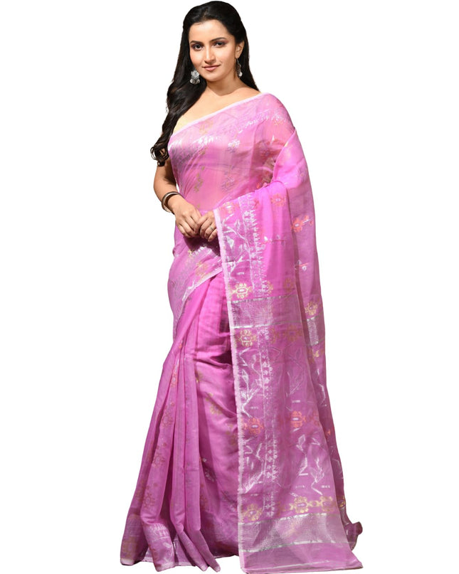 dB DESH BIDESH Women's Soft Cotton Silk Jamdani Sarees For Women for Party, Wear Linen Silk Saree Zarikatha Design Cotton saree for woman Without Blouse piece (Pink)
