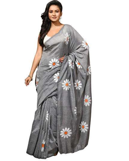 dB DESH BIDESH Women`s Mul Cotton Sarees Soft Fancy Phoolpari Latest, Design Party, Wear Cotton New Linen Saree For Woman With Blouse Piece (Grey)