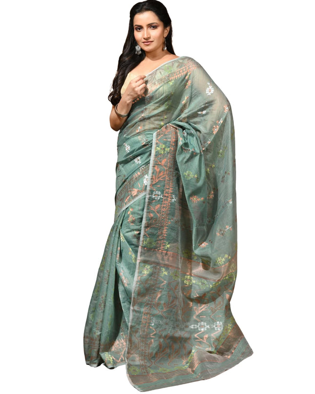 dB DESH BIDESH Women's Soft Cotton Silk Jamdani Sarees For Women for Party, Wear Linen Silk Saree Zarikatha Design Cotton saree for woman Without Blouse piece (Dark Firoza)