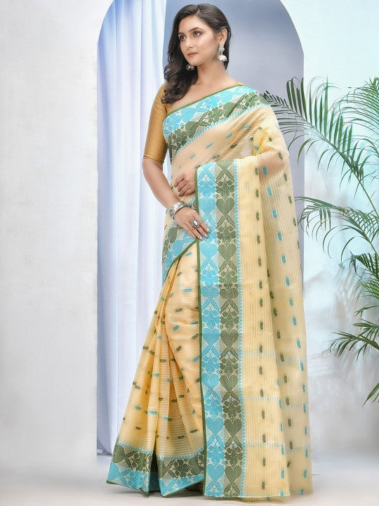 DESH BIDESH Ethnic Motifs Pure Cotton Taant Saree