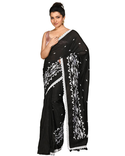 dB DESH BIDESH Women`s Cotton Saree For Woman Pallavika Embroidery Saree Design Soft Cotton Silk Fancy Lace Border Saree with Blouse
