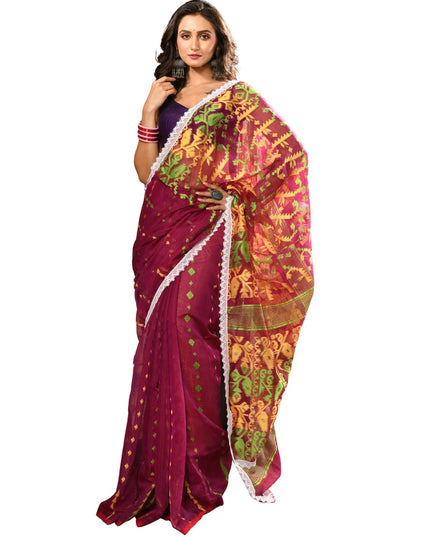 dB DESH BIDESH Women's Cotton Silk Soft Jamdani Saree Fancy Lace Border Jamdani Sarees For Women Without Blouse Piece