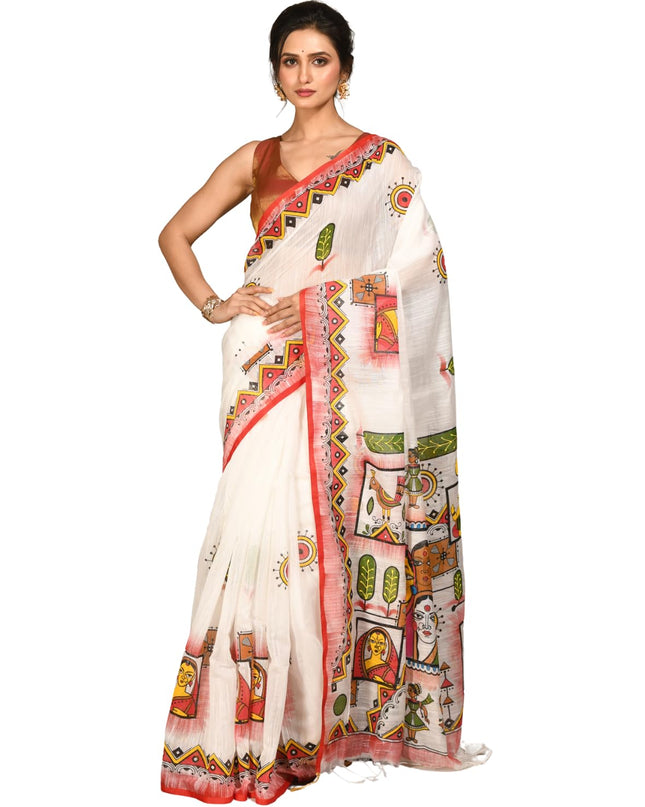 dB DESH BIDESH Women`s Saree for Woman Cotton Saree Folk Tribal Hand Printed Soft Cotton Silk Women Sarees without Blouse Piece