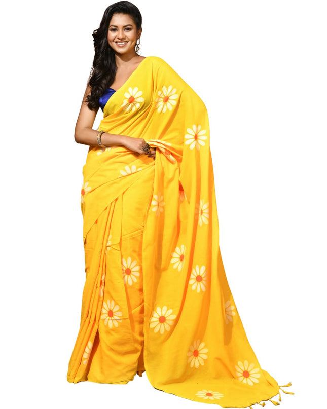 dB DESH BIDESH Women`s Mul Cotton Sarees Soft Fancy Phoolpari Latest, Design Party, Wear Cotton New Linen Saree For Woman With Blouse Piece (Yellow)