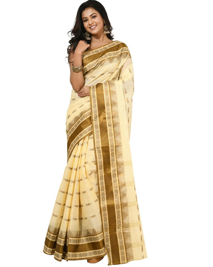 dB DESH BIDESH Women Traditional Pure Handloom Tant Cotton saree for woman KolkaMandir Latest, Design Without Blouse Piece