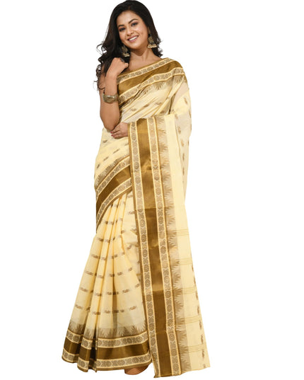 dB DESH BIDESH Women Traditional Pure Handloom Tant Cotton saree for woman KolkaMandir Latest, Design Without Blouse Piece