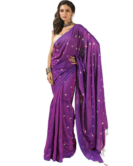 dB DESH BIDESH Women`s Cotton Sarees For Women Office Wear HeartBeat Embroidery Saree Design Soft Cotton Silk Saree With Blouse Piece (Purple)
