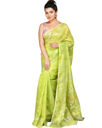 dB DESH BIDESH Women's Soft Cotton Silk Jamdani Sarees For Women for Party, Wear Linen Silk Saree Zarikatha Design Cotton saree for woman Without Blouse piece (Lemon Green)