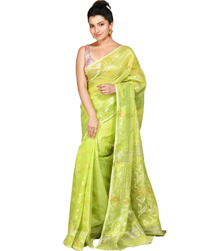 dB DESH BIDESH Women's Soft Cotton Silk Jamdani Sarees For Women for Party, Wear Linen Silk Saree Zarikatha Design Cotton saree for woman Without Blouse piece (Lemon Green)