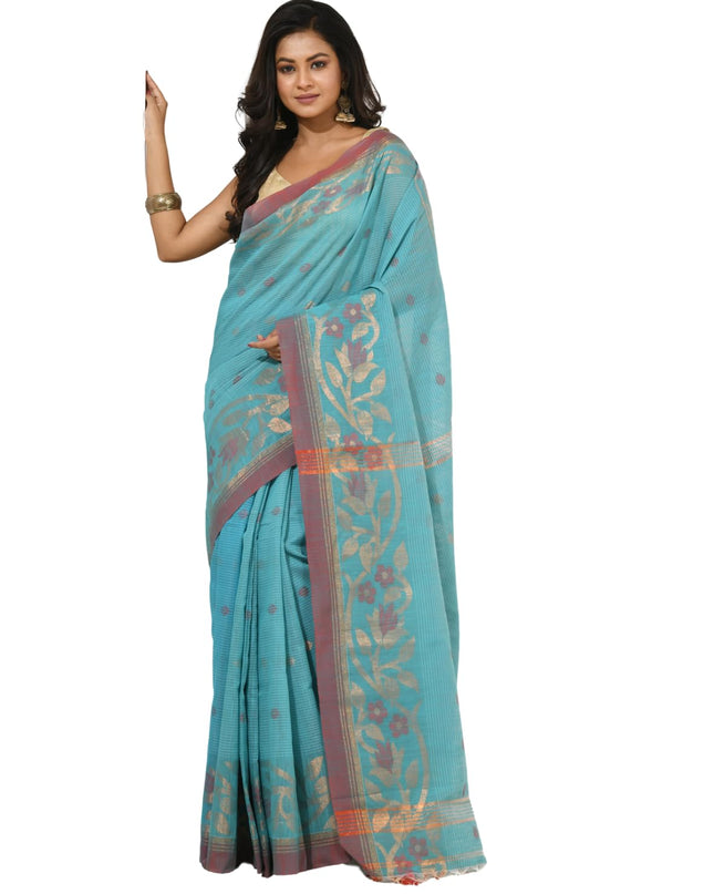 dB DESH BIDESH Women`s Cotton Silk Saree with Gold Zari Floral Woven Svarna Lata Design Soft Modal Silk Women Saree With Blouse Piece | Sari for women (Sky Blue)