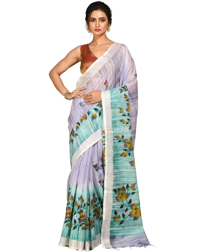 dB DESH BIDESH Women`s Cotton Saree For Woman Latest, Phoolbagan Printed Trendy Soft Cotton Silk Women Sarees with Blouse Piece (Mint Green Lavender)