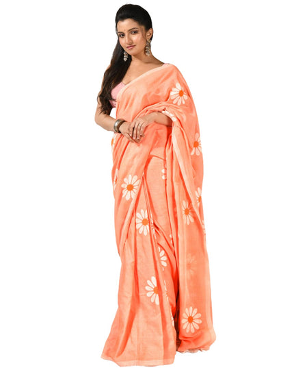 dB DESH BIDESH Women`s Mul Cotton Sarees Soft Fancy Phoolpari Latest, Design Party, Wear Cotton New Linen Saree For Woman With Blouse Piece (Peach)