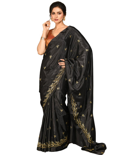 dB DESH BIDESH Women's Satin Silk Embroidery Work Saree with Designer Border for Festive and Traditional Ethnic Drape Saree Party, Wear Soft Silk Butterfly Shokhi Design Sarees