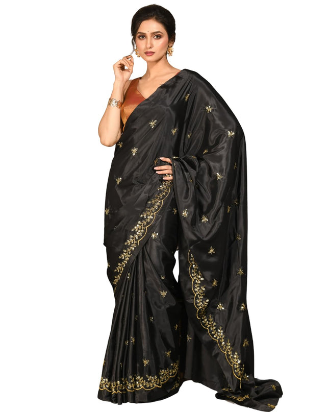 dB DESH BIDESH Women's Satin Silk Embroidery Work Saree with Designer Border for Festive and Traditional Ethnic Drape Saree Party, Wear Soft Silk Butterfly Shokhi Design Sarees