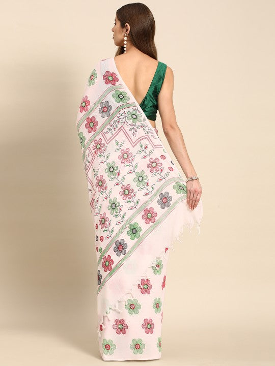 DESH BIDESH Floral Pure Cotton Taant Saree