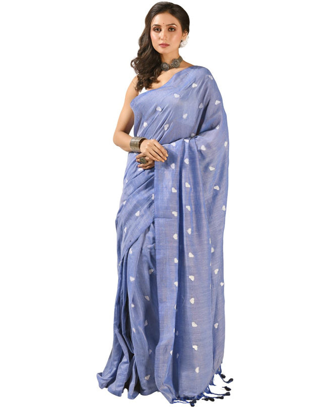 dB DESH BIDESH Women`s Cotton Sarees For Women Office Wear HeartBeat Embroidery Saree Design Soft Cotton Silk Saree With Blouse Piece (Blue)