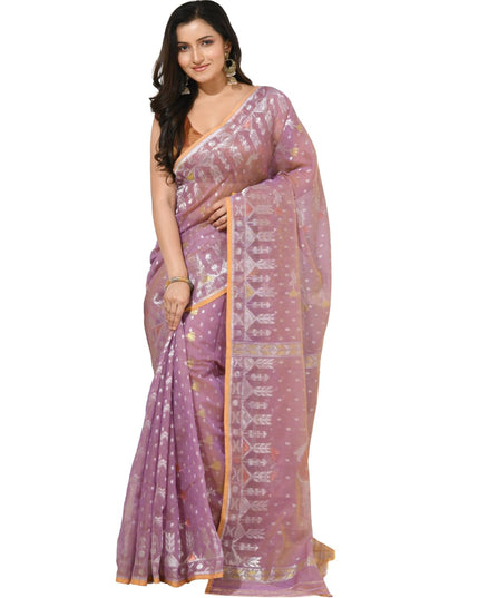 dB DESH BIDESH Women's Soft Cotton Silk Jamdani Sarees For Women for Party Festival Wedding Silk Saree GlamQueen Gold Work Design Without Blouse piece (Blush Pink)