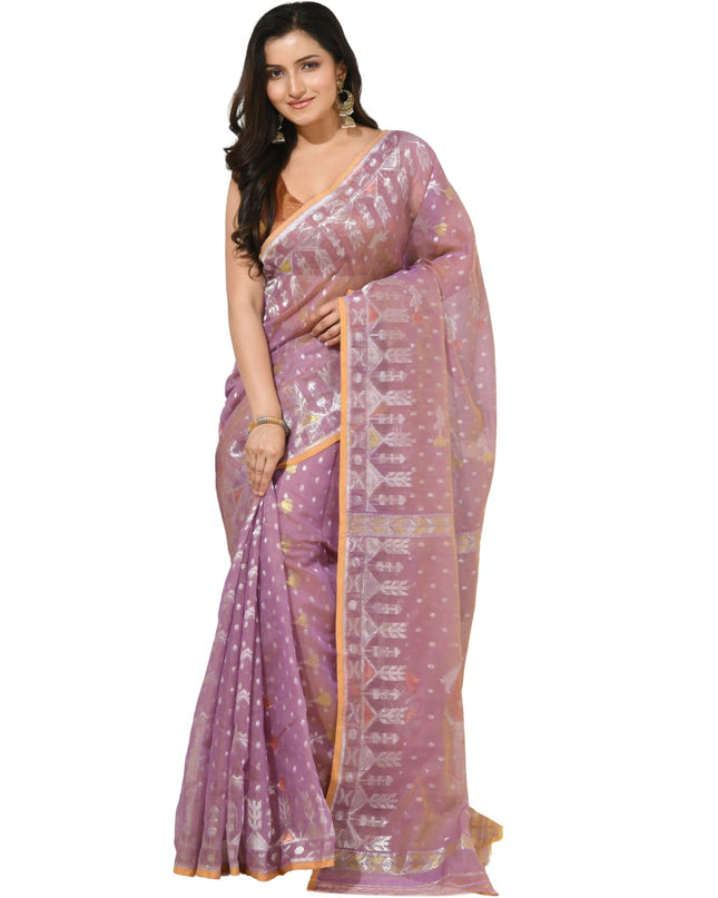 dB DESH BIDESH Women's Soft Cotton Silk Jamdani Sarees For Women for Party Festival Wedding Silk Saree GlamQueen Gold Work Design Without Blouse piece (Blush Pink)