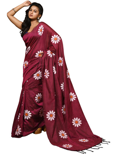 dB DESH BIDESH Women`s Mul Cotton Sarees Soft Fancy Phoolpari Latest, Design Party, Wear Cotton New Linen Saree For Woman With Blouse Piece (Wine)