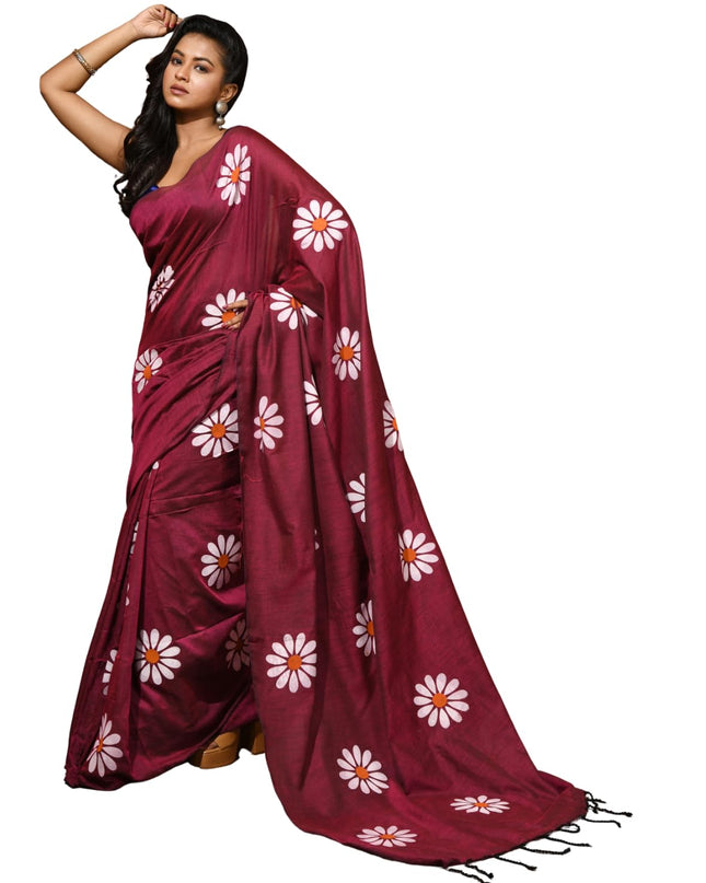 dB DESH BIDESH Women`s Mul Cotton Sarees Soft Fancy Phoolpari Latest, Design Party, Wear Cotton New Linen Saree For Woman With Blouse Piece (Wine)