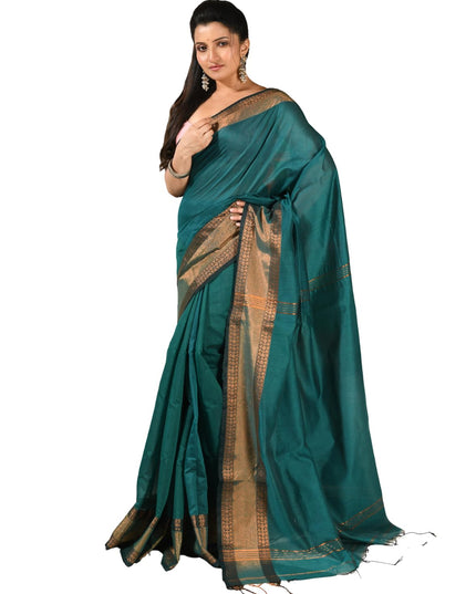 dB DESH BIDESH Women's Soft Silk Saree For festival Party, Wear Cotton Silk Noor-E-Rang Gold Zari Border Style Sari With Blouse Piece