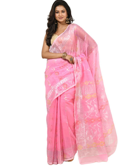 dB DESH BIDESH Women's Soft Cotton Silk Jamdani Sarees For Women for Party, Wear Linen Silk Saree Zarikatha Design Cotton saree for woman Without Blouse piece (Baby Pink)