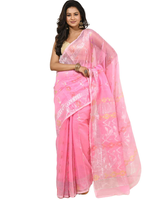 dB DESH BIDESH Women's Soft Cotton Silk Jamdani Sarees For Women for Party, Wear Linen Silk Saree Zarikatha Design Cotton saree for woman Without Blouse piece (Baby Pink)