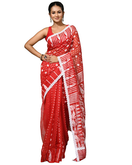 dB DESH BIDESH Women's Cotton Silk Soft Jamdani Saree Fancy Lace Border Jamdani Sarees For Women Without Blouse Piece