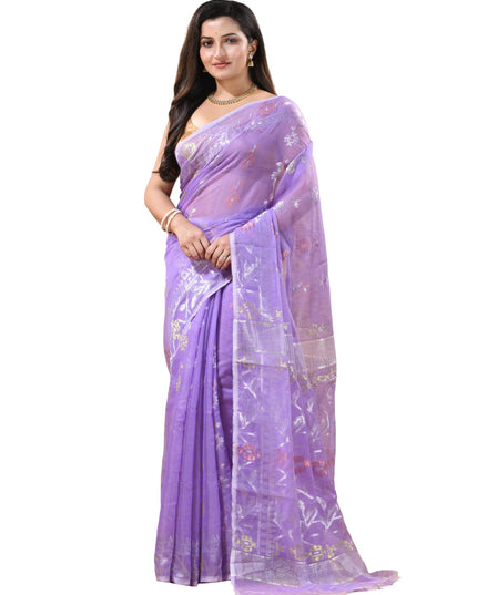 dB DESH BIDESH Women's Soft Cotton Silk Jamdani Sarees For Women for Party, Wear Linen Silk Saree Zarikatha Design Cotton saree for woman Without Blouse piece (Purple)