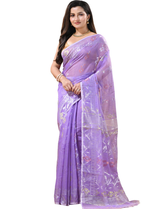 dB DESH BIDESH Women's Soft Cotton Silk Jamdani Sarees For Women for Party, Wear Linen Silk Saree Zarikatha Design Cotton saree for woman Without Blouse piece (Purple)