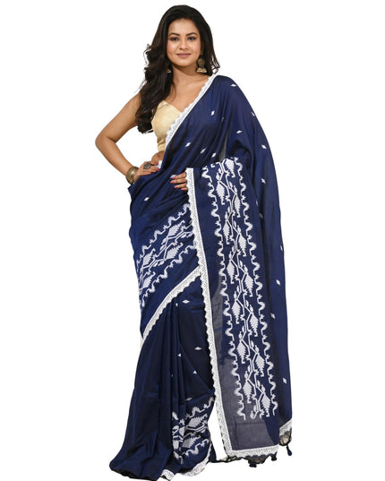 dB DESH BIDESH Women`s Cotton Saree For Woman Pallavika Embroidery Saree Design Soft Cotton Silk Fancy Lace Border Saree with Blouse