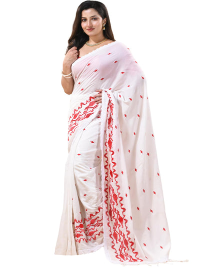 dB DESH BIDESH Women`s Cotton Saree For Woman Pallavika Embroidery Saree Design Soft Cotton Silk Fancy Lace Border Saree with Blouse
