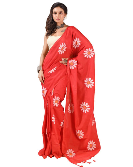 dB DESH BIDESH Women`s Mul Cotton Sarees Soft Fancy Phoolpari Latest, Design Party, Wear Cotton New Linen Saree For Woman With Blouse Piece (Red)