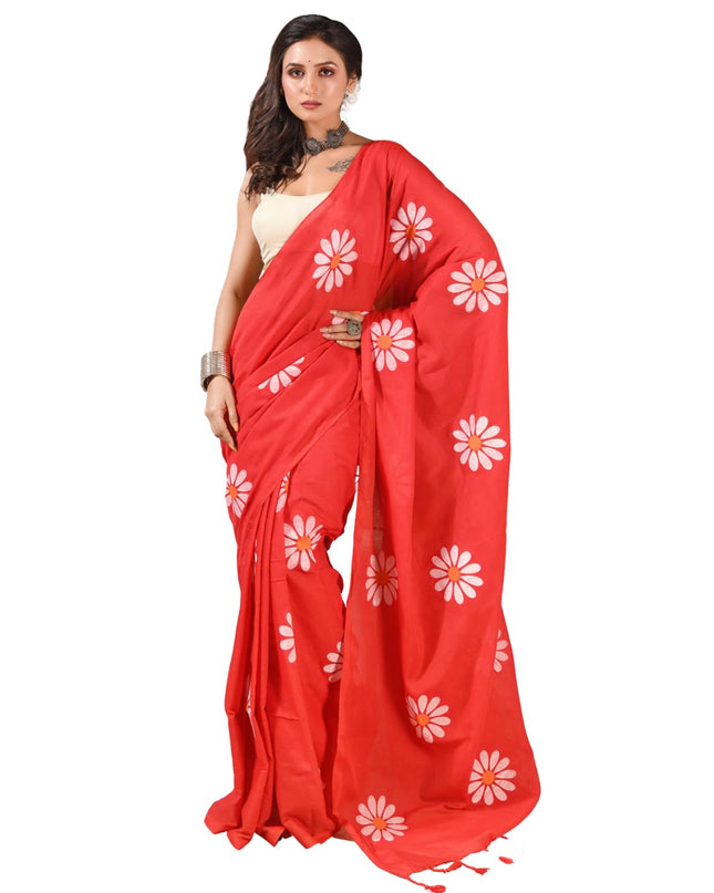 dB DESH BIDESH Women`s Mul Cotton Sarees Soft Fancy Phoolpari Latest, Design Party, Wear Cotton New Linen Saree For Woman With Blouse Piece (Red)