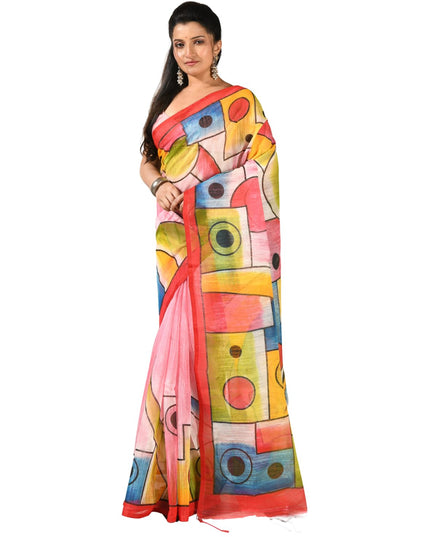 dB DESH BIDESH Women`s Soft Cotton Saree for Women Canvas Design Hand Drawing Soft Cotton Silk Daily Office Wear Saree for Woman with Blouse Piece
