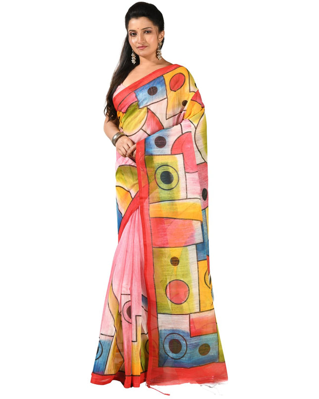 dB DESH BIDESH Women`s Soft Cotton Saree for Women Canvas Design Hand Drawing Soft Cotton Silk Daily Office Wear Saree for Woman with Blouse Piece
