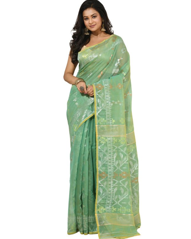 dB DESH BIDESH Women's Soft Cotton Silk Jamdani Sarees For Women for Party, Wear Linen Silk Saree Zarikatha Design Cotton saree for woman Without Blouse piece (Green)