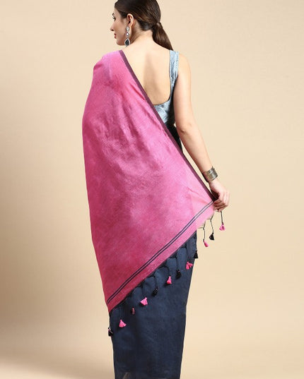 DESH BIDESH Premium Ghicha Cotton Colourblocked Half & Half Saree with Blouse Piece