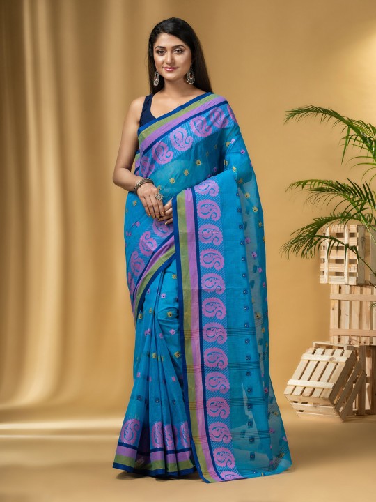 DESH BIDESH Ethnic Motifs Woven Design Pure Cotton Taant Saree
