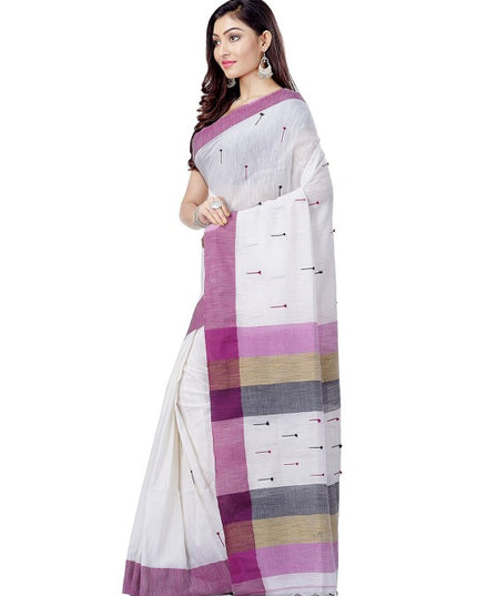 DESH BIDESH Striped Pure Cotton Handloom Taant Saree
