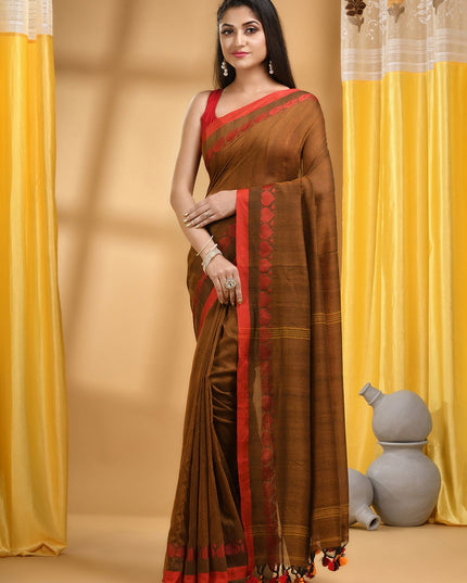 DESH BIDESH Ethic Motifs Embroidered Pure Cotton Taant Saree