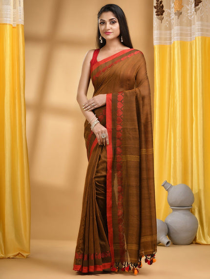 DESH BIDESH Ethic Motifs Embroidered Pure Cotton Taant Saree